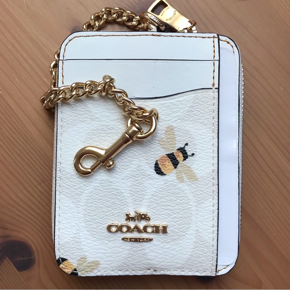 🐝 Coach Zip Card Case In Signature Canvas With Bee Print - Picture 10 of 11